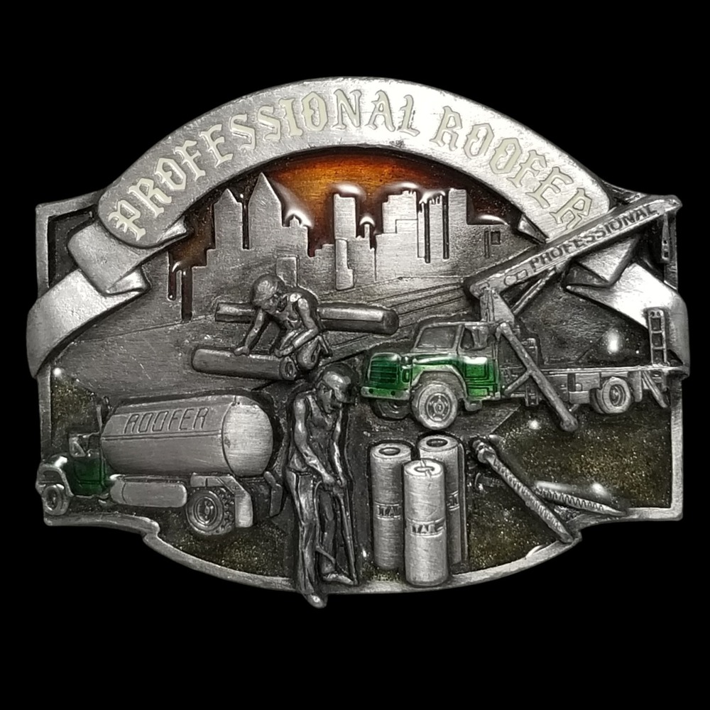 Professional Roofer Belt Buckle Trade Specialties Construction Theme‎ Pewter